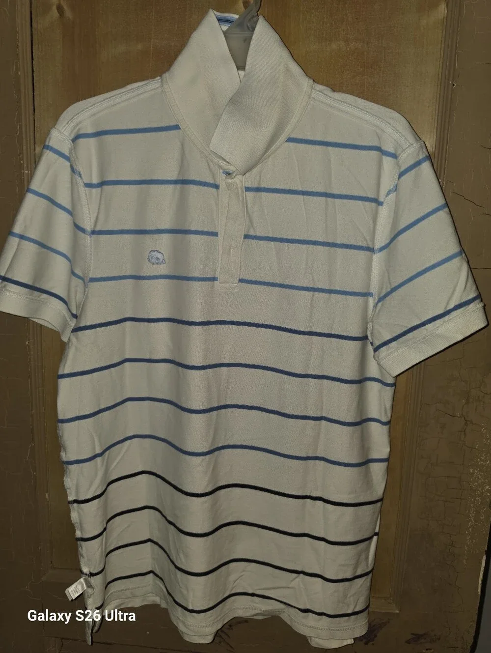 Banana Republic White Polo with Light & Navy Blue Stripes